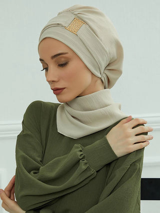 Elegant Plain Muslim Instant Turban Hijab Women Headband for Ladies,Metal Buckle Design