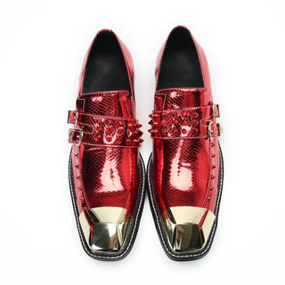 Luxury Red Rivets Square Toe Formal Business Shoes Large Size Male Evening Club Party Shoes Patent Leather Men Dress Shoes