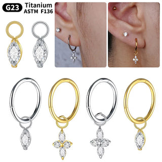 18G/16G Titanium Dangle Huggie Hoop Rook Cartilage Ear Piercing Hinged Segment Clicker Septum Ring Tragus Helix Jewelry Gift