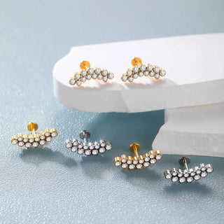 PVD Titanium PIERC Labret Stud Double CZ Paved Ear Cartilage Tragus Helix Earrings Lip Ring Daith Piercing Gift for Women