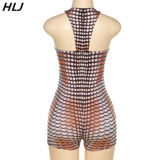 Sexy Printing Hollow Out Bodycon One Pieces Rompers Womens Halter Sleeveless Slim Jumpsuits Female Playsuits Overalls