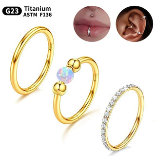 Titanium Opal Bead Septum Clicker Nose Hoop Rings Hinged CZ Cartilage Earring Helix Rook Tragus Daith Lip Piercing Jewelry