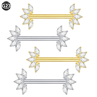 1PC Gold Color Nipple Piercings for Breasts CZ Flower Nipple Ring Sets 14G Titanium Nipple Shield Barbell Nipple Bars for Women