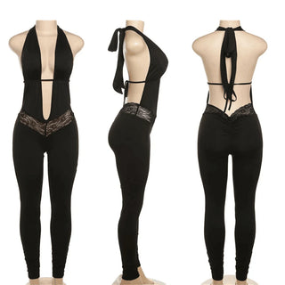 5 Bulk Items Wholesale Lots Jumpsuits Women Sexy Lace Up Halter Sleeveless Rompers Backless Bandage Patchwork One Piece Overalls