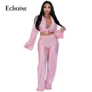 Sexy Solid pajama Suit Cardigan Bind Crop Top And Long Pants 3 Pieces Set  pajamas Fashion Home sleepwear Outfits