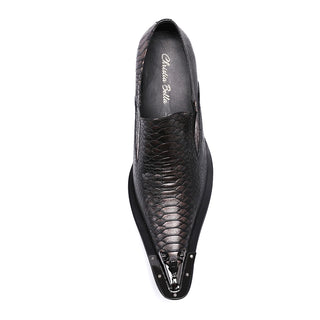 Christia Bella Italian Style Gentleman Dress Shoes Metal Pointed Toe Men Snake Grain Genuine Leather Shoes Business Men Shoes