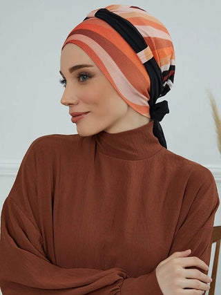 Muslim Instant Turban Woman Hijab Cap Floral Pattern, Strap Design, Adjustable Elasticity