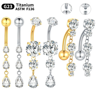 ASTM F136 Titanium 14G Dangle CZ Gem Belly Button Ring Cubic Zirconia Drop Pendant Navel Nail Sexy Body Piercing Jewelry