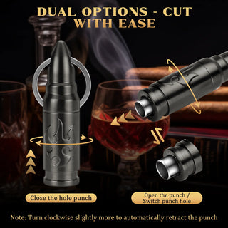 Portable Cigar Punch Cutter - Twist to Open Cigar Punch with 2 Sizes, Clockwise Switch, Precision Cutting for Various Cigars