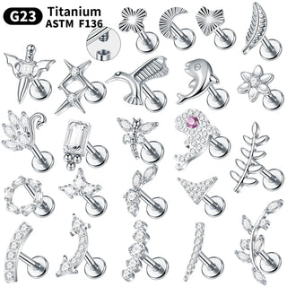 Titanium 16G Ear Cartilage Piercing Marquise CZ Flower Helix Conch Flat Back Rook Tragus Labret Lip Piercings Body Jewelry