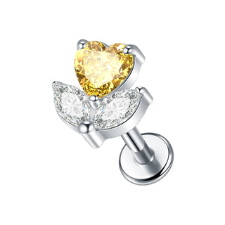 Titanium Internal Thread Flat Back Ear Studs for Women 16G Zircon Flower Heart CZ Tragus Cartilage Helix Conch Piercings