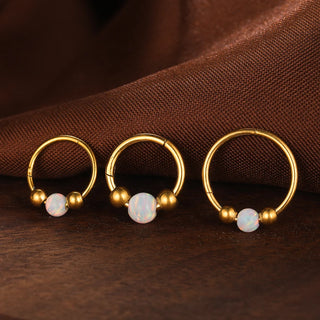 Titanium Opal Bead Septum Clicker Nose Hoop Rings Hinged CZ Cartilage Earring Helix Rook Tragus Daith Lip Piercing Jewelry