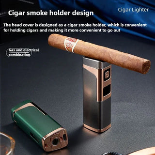 Three Direct Charging Power Display with Cigar Punch and Windproof Cigar Special Gas and Electric Integrated Portable Lighter