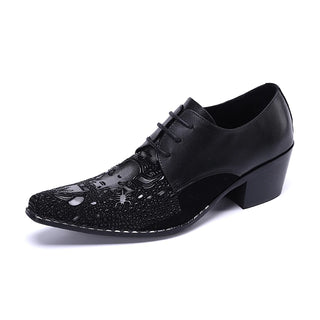 New Black Real Leather Pointed Toe Brogue Shoes Party Evening Dress Shoes Patchwork Lace Up Business Men Oxford Shoes Large Size