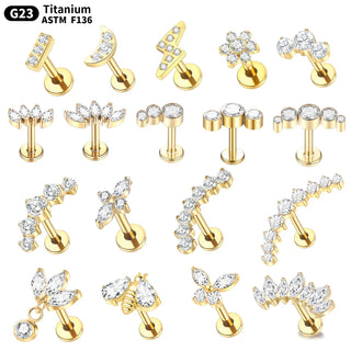 16G 8mm Labret Piercings Lip Ring Gold Color CZ Titanium Cartilage Helix Lobe Conch Earring Stud Piercings Women Jewelry