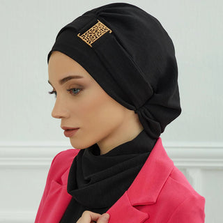 Elegant Plain Muslim Instant Turban Hijab Women Headband for Ladies,Metal Buckle Design
