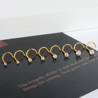 Implant Titanium Nose Stud Ring Set Round CZ Crystal Nose Piercings 1.5/2/2.5/3MM Screw Nostril Piercing Earring Jewelry 20G