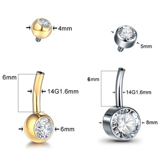 G23 Titanium Belly Button Ring 14G  6/8/10/12mm Internal Thread Cubic Zirconia Belly Piercing Jewelry Navel Piercings Gift