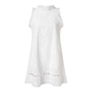 Casual Sleeveless White Dress For Women Summer Embroidered Round Neck Mini Skirt Comfortable Lace Loose Dress Elegant Vestido