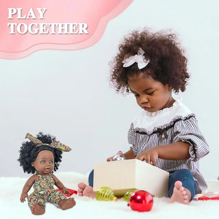 Black Baby Doll 10 inch American African Black Girl Doll with Dress Realistic Reborn Baby Doll For Kids Silicone Small Toys Gift