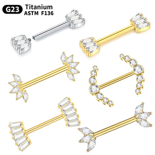 1PC Gold Color Nipple Piercings for Breasts CZ Flower Nipple Ring Sets 14G Titanium Nipple Shield Barbell Nipple Bars for Women