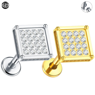 ASTM F136 Titanium 16G Square &Round CZ Labret Medusa Monroe Piercing Helix Cartilage Conch Tragus Lobe Stud Earring Jewelry