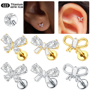 16G CZ Tragus Helix Cartilage Stud Earrings Titanium Flat Back Ear Labret Piercing Lip Stud Zircon Nose Stud Body Jewelry