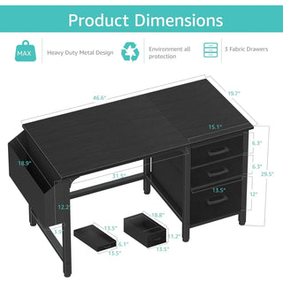 US Computer Desk with File Drawers Cabinet, 47 Inch Home Office Desks with Fi