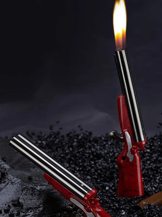 Metal Mini Gun Dual Fire Butane Gas Lighter Press Ignition Open Flame Smoking Accessories Gifts For Men Dropshipping Suppliers