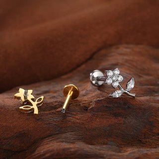 Titanium Ear Cartilage Piercings Flat Back Stud Earring Internal Thread Butterfly Cross CZ Helix Tragus Piercing Jewelry 16G