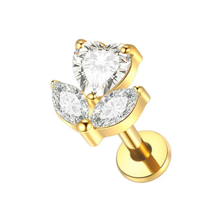 Titanium Internal Thread Flat Back Ear Studs for Women 16G Zircon Flower Heart CZ Tragus Cartilage Helix Conch Piercings