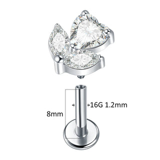 Titanium Internal Thread Flat Back Ear Studs for Women 16G Zircon Flower Heart CZ Tragus Cartilage Helix Conch Piercings