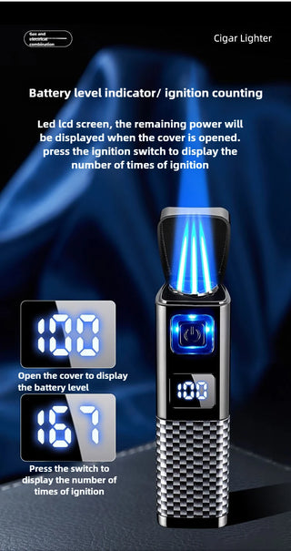 Three Direct Charging Power Display with Cigar Punch and Windproof Cigar Special Gas and Electric Integrated Portable Lighter