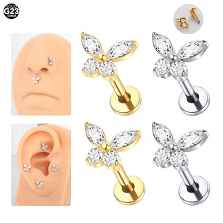 Butterfly Labret Piercing Lip Stud Titanium Cluster Crystal Tragus Earring Flat Cartilage Earrings Zircon Lip Piercing Jewelry