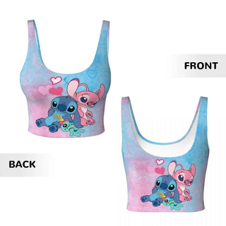 Custom Stitch Angel Workout Crop Tank Tops for Women Anime Yoga Sports Bras