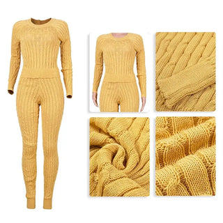 5Sets Bulk Wholesale Knitting Two Piece Suit Women Casual Long Sleeve Sweater + Leggings Matching Outfit Winter Solid Tracksuits by Thomas Family Essentials