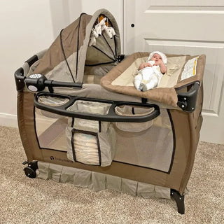 Baby Trend Deluxe Nursery Center, Portable Playard with Bassinet, Changing Table, and Storage, Ideal for Babies and Toddlers