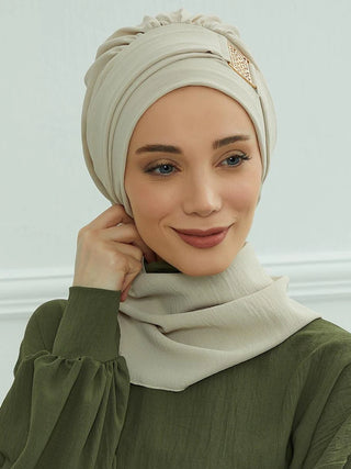 Elegant Plain Muslim Instant Turban Hijab Women Headband for Ladies,Metal Buckle Design