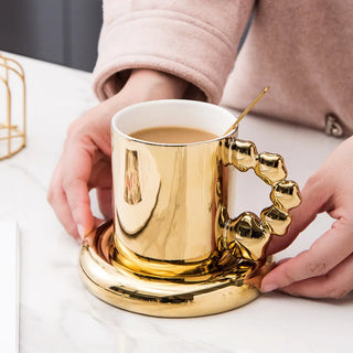 Colorful Pearlescent Ceramic Coffee Cup Gold Mug Saucer Light Luxury Nordic Style Tea Breakfast Water Cup