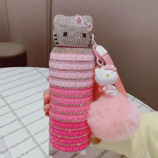 Kawaii Sanrioed Hello Kitty 304 Thermos Cup Cartoon Anime Car Water Cup Covered with Diamonds Cup Cute Girlfriend Festival Gift