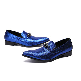 New Blue Night Club Party Prom Shoes Fashion Big Size Metal Decoration Evening Shoes British Style Man Cow Leather Oxfords Shoes