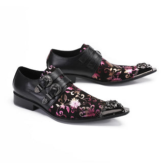 Handmade Pink Print Wedding Party Dress Shoes Fashion Big Size Cow Leather Formal Shoes Business Office Pointed Toe Casual Shoes