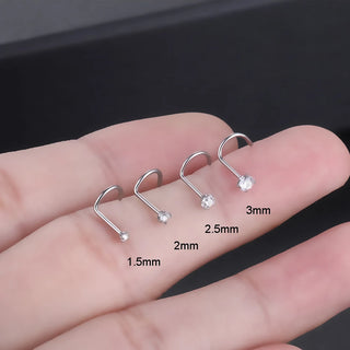 Implant Titanium Nose Stud Ring Set Round CZ Crystal Nose Piercings 1.5/2/2.5/3MM Screw Nostril Piercing Earring Jewelry 20G