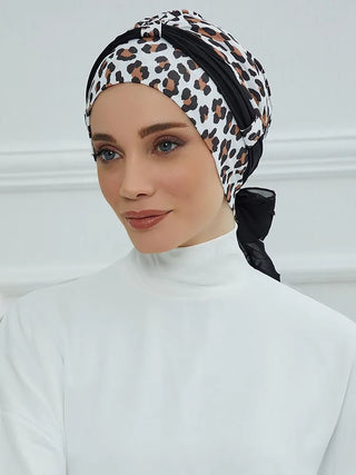 Muslim Instant Turban Woman Hijab Cap Floral Pattern, Strap Design, Adjustable Elasticity