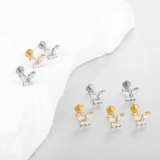 Butterfly Labret Piercing Lip Stud Titanium Cluster Crystal Tragus Earring Flat Cartilage Earrings Zircon Lip Piercing Jewelry