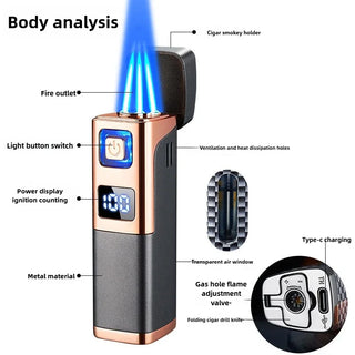 Three Direct Charging Power Display with Cigar Punch and Windproof Cigar Special Gas and Electric Integrated Portable Lighter