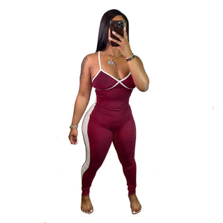 5Pcs Bulk Wholesale Women Jumpsuits Sexy Spaghetti Strap Back Bandage Rompers Ladies Summer Patchwork Elastic Slim Overalls 8115