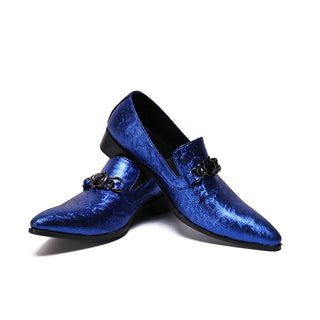 New Blue Night Club Party Prom Shoes Fashion Big Size Metal Decoration Evening Shoes British Style Man Cow Leather Oxfords Shoes