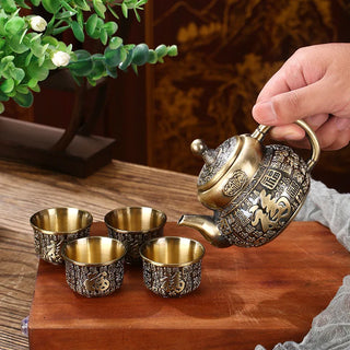 6-piece European-style bronze tea set retro metal teapot teacup set alloy teacup wine glass with tray teapot birthday gift box