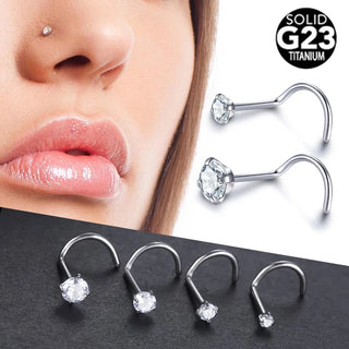 Implant Titanium Nose Stud Ring Set Round CZ Crystal Nose Piercings 1.5/2/2.5/3MM Screw Nostril Piercing Earring Jewelry 20G